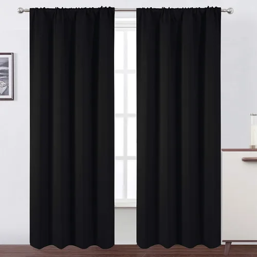 Miniatura 118 de LEMOMO Cortinas opacas negras para cocina, 42 x 45 pulgadas, juego de 2 paneles de cortinas opacas con bolsillo para cortinero para ventana pequeña