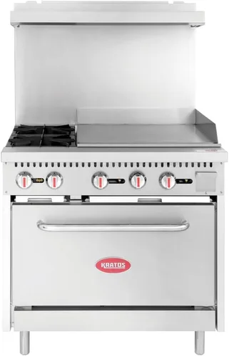 Miniatura 3 de Kratos Estufa de Gas Comercial de 36" de Ancho con Plancha de 24", 2 Quemadores y Horno de Tamaño Completo, Estufa de Acero Inoxidable