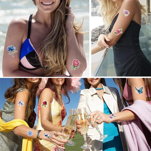 Miniatura 5 de Konsait 50 hojas de tatuajes temporales de flores para mujeres, adolescentes y niñas, pequeño tatuaje temporal para adultos, impermeable, arte
