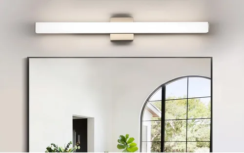 Miniatura 8 de Lámpara de tocador de baño de níquel cepillado, cuadrada, LED, 60 cm (24 pulgadas), 14 W, luz blanca natural, 4000 K, barra de luz para espejo