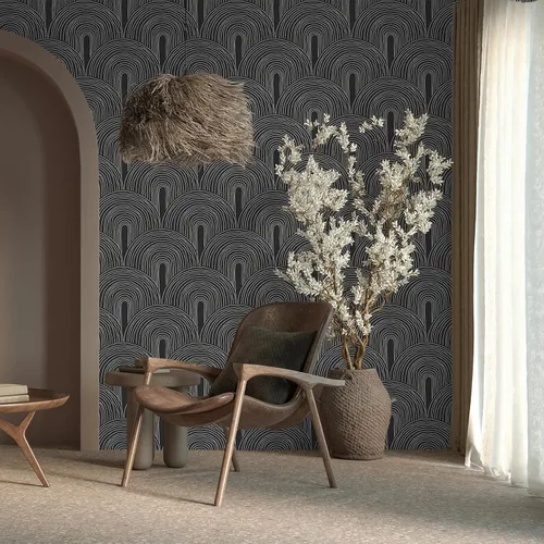 Miniatura 3 de VEELIKE Papel tapiz geométrico bohemio de arcos negros para despegar y pegar, para dormitorio, sala de estar, 17.7 x 118 pulgadas, papel tapiz
