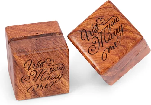 Miniatura 4 de Caja de anillos de madera Caja de anillos de madera hecha a mano para ella y él, caja rústica vintage portadora de anillos de madera