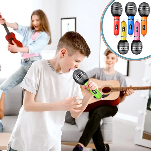 Miniatura 7 de Zhanmai 12 micrófonos inflables para fiesta de cumpleaños Kpop de 9.4 pulgadas, juguete de micrófono falso para estrella de rock, cantante