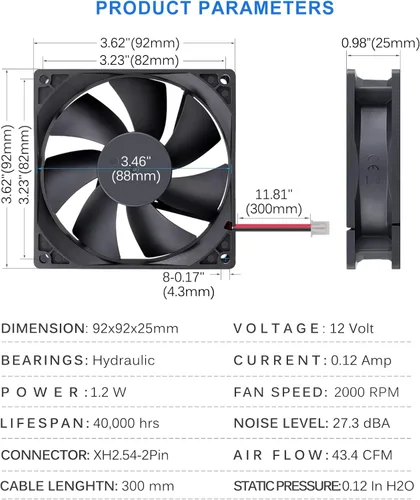 Miniatura 6 de GDSTIME 3.622 in x 3.622 in x 0.984 in 3.543 in 3.6 pulgadas 12v sin escobillas DC ventilador de enfriamiento 2 pines