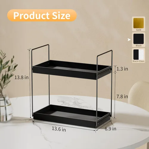 Miniatura 2 de NPPLUS Organizador de encimera de baño, estante de metal de 2 niveles para el cuidado de la piel, negro mate, 13.6 pulgadas de largo x 6.9 pulgadas