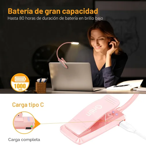 Miniatura 4 de Gritin Luz de Lectura Recargable de 9 LED para Leer en la Cama - Cuidado de los Ojos 3 Temperaturas de Color, Brillo de Atenuación Continua, 80
