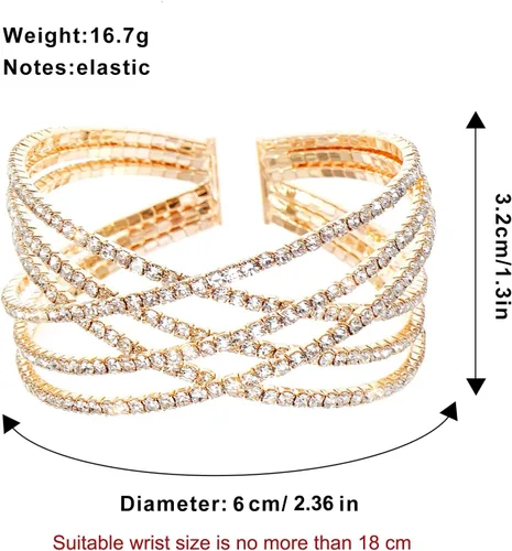 Miniatura 6 de Pulsera de diamantes de imitación para mujer, pulsera multicapa de cristal