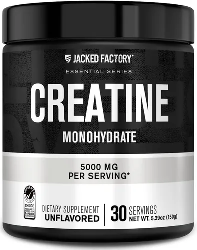 Jacked Factory Polvo de Creatina Monohidrato 150g - Suplemento de Creatina Diaria de 5g para Hombres y Mujeres, Apto para Veganos, Testado por