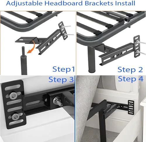 Miniatura 4 de Soportes de cabecera ajustables para marco de cama de metal, soportes universales para cabecero con kit de extensión de estribo para cama