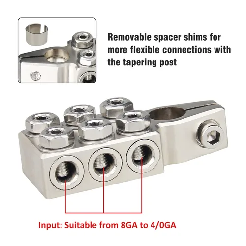 Miniatura 3 de Conectores de terminal de batería, bloque de distribución de batería de 12 vías, 8AWG hasta 4/0 (XL) AWG calibre positivo y negativo (+/-) (par)