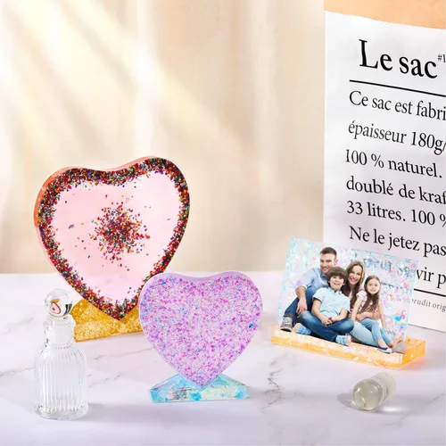 Miniatura 4 de Patelai 3 piezas de resina para marcos de fotos, molde de resina de corazón, moldes de mesa epoxi rectangulares para bricolaje, marcos de fotos