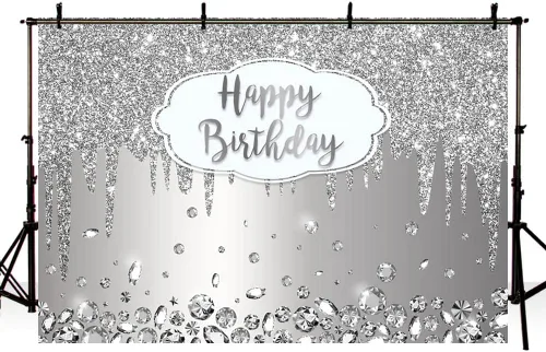 Miniatura 4 de SENDY Fondo de cumpleaños plateado con purpurina de 7 x 5 pies, suministros de decoración de fiesta de bokeh de diamantes de cristal para niña