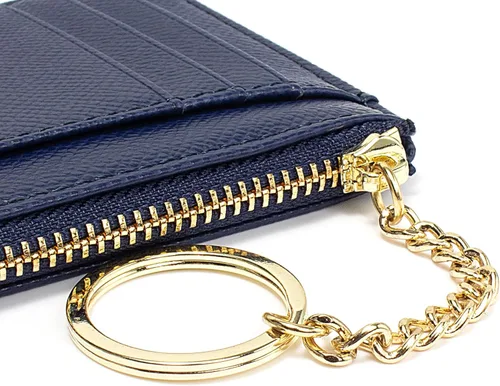 Miniatura 16 de Tarjetero delgado con bloqueo RFID, billetera de bolsillo pequeño, con cremallera Keychian para monedero, monedero y tarjetero para mujeres y hombres