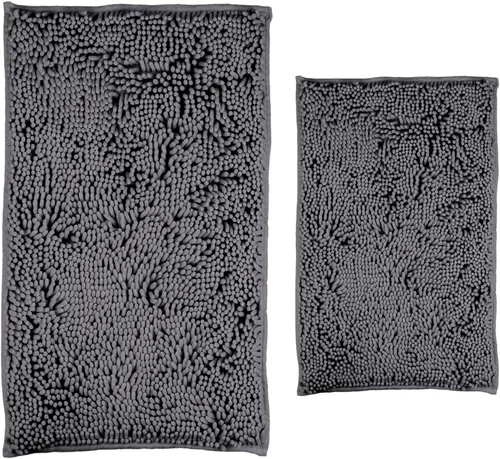 LanYunUmi Juego de 2 alfombras de baño de felpilla chenille antideslizante color gris oscuro, tapete de baño extra suave y absorbente para ducha,