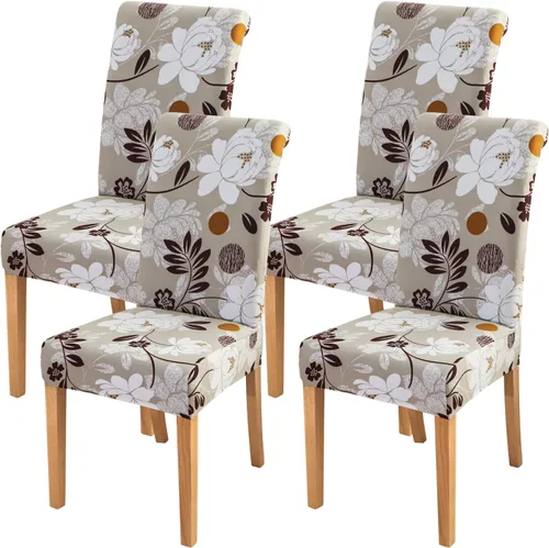 FORCHEER - Juego de 4 fundas para sillas de comedor, color beige con estampado floral, fundas elásticas para sillas de cocina o comedor, fundas para