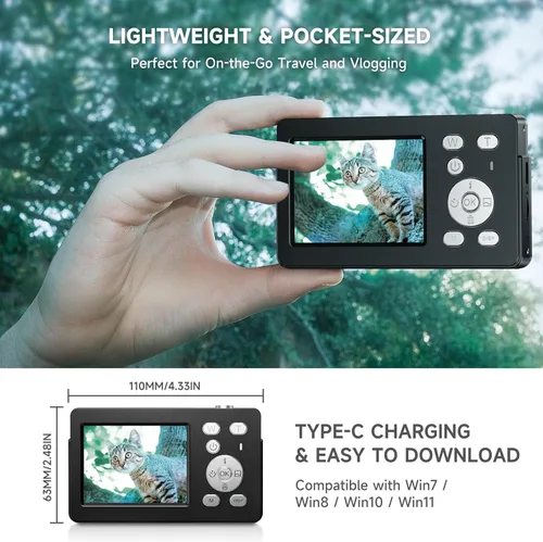 Miniatura 6 de Cámaras digitales 4K para fotografía, cámara compacta de enfoque automático UHD de 64 MP con tarjeta SD de 32 GB, pantalla grande de 2.8 pulgadas