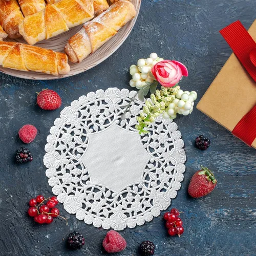 Miniatura 3 de Paquete combinado de manteles individuales desechables de 6 pulgadas, encaje de papel blanco y negro y lámina dorada y plateada; estilo surtido (30)