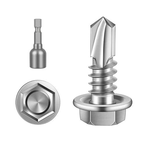 Miniatura 15 de Tornillos de chapa metálica autoperforantes con cabeza arandela hexagonal #8 x 1 con punta de taladro, acero inoxidable 410, autoperforantes, óxido