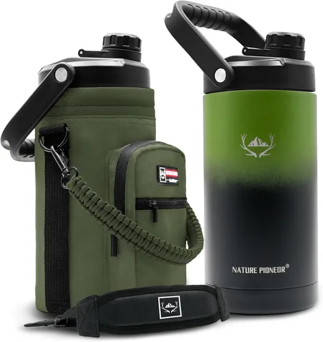 Miniatura 15 de NATURE PIONEOR Botella de agua aislada de 84 onzas, jarra de agua de acero inoxidable con doble vacío con soporte/portador, boca ancha, deportes al