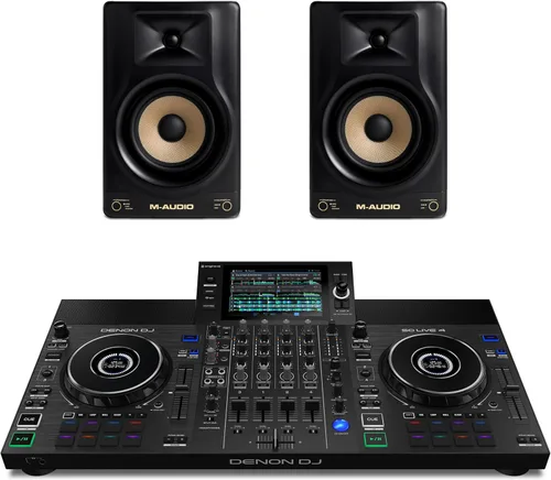 Controlador DJ Denon DJ SC Live 4 y Monitores de Estudio M-AUDIO Forty Sixty Par para Grabación de Estudio, Producción Musical, Podcasting, Streaming
