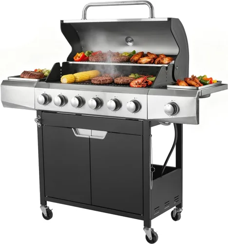 Miniatura 11 de Endark 4 quemadores Parrilla de barbacoa de hierro fundido multiusos de 34,000 BTU Perfecta para cocinar al aire libre, jardín, junto a la Negro