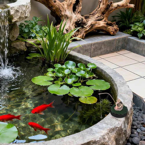 Miniatura 7 de Decoración flotante para pecera, figura de acuario de pescador con base de hoja de loto y caña de pescar divertido alimentador de peces estatua