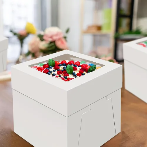 Miniatura 4 de WINKIO Paquete de 4 cajas para pasteles de 8 pulgadas, contenedor desechable de transporte de pasteles, cajas blancas de panadería con ventana