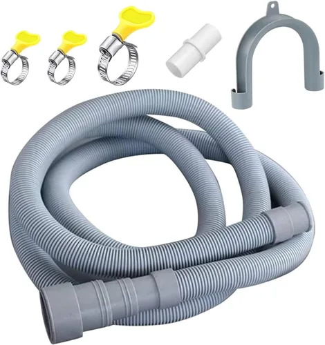 Lyplus Manguera universal de drenaje para lavadora y secadora de 16.4 pies, manguera de polipropileno gris de 1-1/2 pulgadas con abrazadera