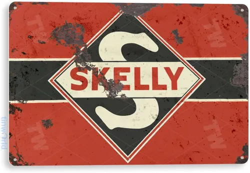 Tinworld Letrero de estaño: Skelly Red Tagoline Rústico Retro Gasolinera Auto Shop Letrero Garaje Cueva Rojo C346