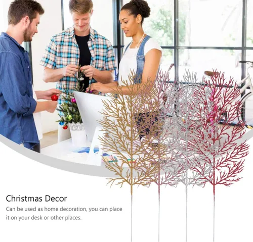 Miniatura 8 de Cabilock 12 piezas de hojas artificiales con purpurina de Navidad, hojas brillantes, adorno de hojas para árbol de Navidad, guirnalda de corona