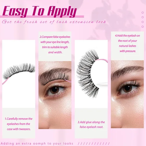 Miniatura 6 de Veleasha Pestañas rusas postizas con banda transparente que parecen extensiones de pestañas, tiras de pestañas con curvatura D, paquete de 10 pares