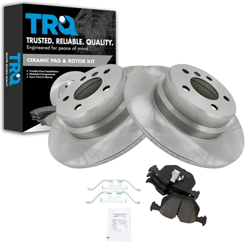 Miniatura 53 de TRQ Kit de rotor de freno trasero y pastillas de cerámica Posi premium compatible con camioneta Chevy GMC