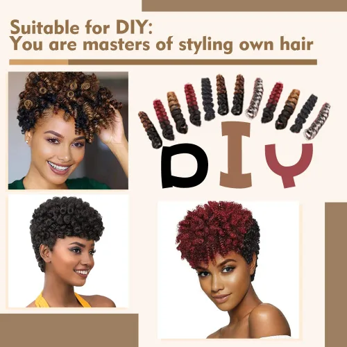 Miniatura 5 de MIMAN - 3 paquetes de trenzas de cabello rizado corto a crochet de 10 pulgadas, extensiones de trenzado sintético de 6 mm para peinado de mohawk