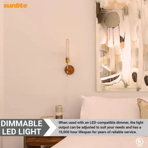 Miniatura 5 de Sunlite 41616 - Bombilla tubular de filamento LED T8, 5 vatios (equivalente a 40 W), 430 lúmenes, base E26 media, regulable, 8.425 in, certificación