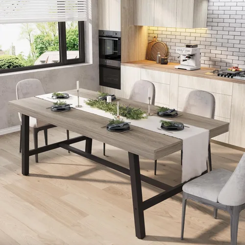 Miniatura 32 de GarveeHome Mesa de comedor industrial para 2-4 personas, mesa de cocina grande de 55.11 pulgadas de largo con marco de metal resistente, encimera