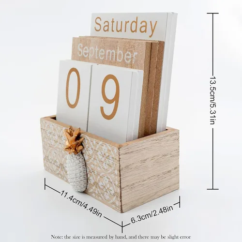 Miniatura 5 de Calendario perpetuo para escritorio, calendario vintage de madera para niños, calendario diario de escritorio, mes, semana, fecha, visualización
