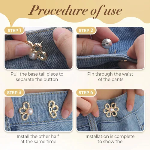 Miniatura 4 de Juego de 12 unidades de ajuste de cintura para pantalones, botones de flores y alfileres para jeans sueltos, pantalones de mezclilla de flores,