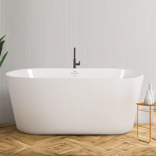 Miniatura 27 de FerdY Shangri-La - Bañera de acrílico independiente de 67 pulgadas, bañera de remojo de acrílico de forma ovalada clásica con desagüe de níquel