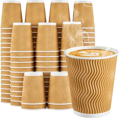 SIUQ Tazas de café de 8 onzas – Paquete de 150 vasos de papel desechables aislados de 8 onzas, tazas de pared onduladas corrugadas para bebidas