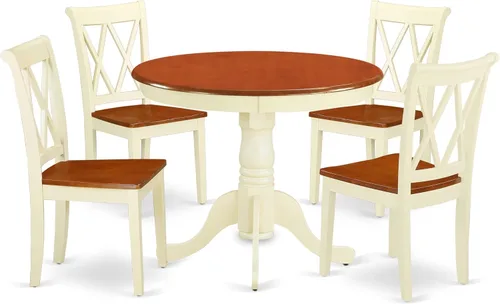 Miniatura 21 de East West Furniture ANCL3-LWH-W - Juego de mesa de cocina de 3 piezas para espacios pequeños contiene una mesa de comedor redonda con pedestal y 2