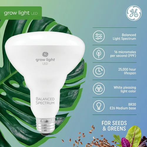 Miniatura 2 de GE Luces de cultivo para plantas de interior, reflector de interior BR30, bombillas LED para semillas y verduras con espectro equilibrado, 25,000