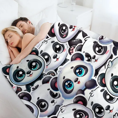 Miniatura 6 de Manta de panda – Mantas de franela suave para niñas, niños y mascotas, mantas cálidas de panda para todas las estaciones, sofá, regazo y silla, 40 x