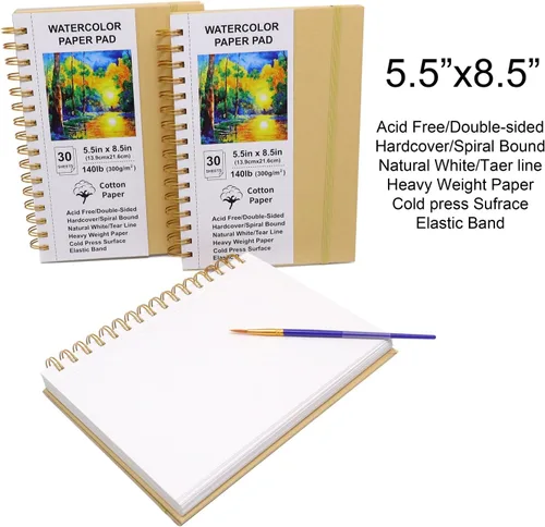 Miniatura 2 de Bloc de papel de acuarela, 5.5 x 8.5, paquete de 3, libros de bocetos de tapa dura, papel de algodón pesado de 140 libras/10.58 oz/m², encuadernado