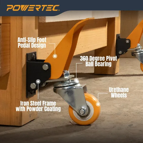 Miniatura 2 de POWERTEC Workbench Caster Kit Set of 4 with Quick Release Plate & 600 lbs Loads, 2-1/2 Inch Retractable Stepdown Caster Wheels for Workbenches
