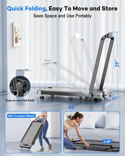 Miniatura 5 de Rayspace Caminadora plegable con 10% de inclinación mejorada, 3.5 HP de bajo ruido, caminadora con barra de mango 4 en 1, cinta de correr portátil