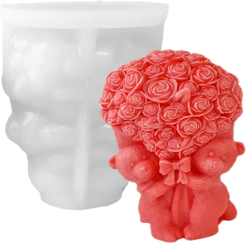 Moldes de silicona con forma de oso de rosa, molde de silicona de fundición de resina para vela de aromaterapia, arcilla de jabón casera,