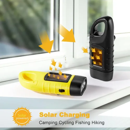 Miniatura 5 de Mudder Paquete de 4 linternas de manivela de mano con energía solar, linterna LED recargable de emergencia, equipo de supervivencia, antorcha