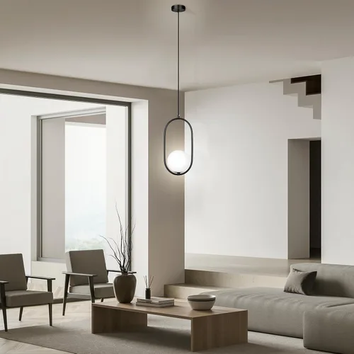 Miniatura 9 de lobolighting Iluminación colgante moderna, paquete de 2 lámparas colgantes negras de altura ajustable, lámpara de mediados de siglo, globo de vidrio