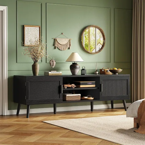Miniatura 8 de SUPERJARE Soporte de TV para TV de 65 pulgadas, centro de entretenimiento con estante ajustable, consola de TV con 2 gabinetes, consola multimedia