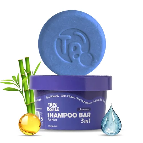 Tree Bottle Barra de champú 3 en 1 de aceite de argán + extracto de bambú para hombres, para cabello, barba y cuerpo, limpieza profunda, nutrición y